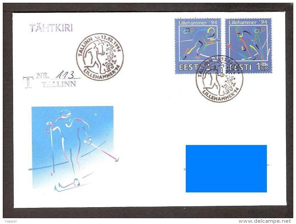 Estonia 1994 Postmark "R" 12.02. Oppening Olympic Games In Lillehammer SB Skiing Gone Post REGISTERED - Inverno1994: Lillehammer