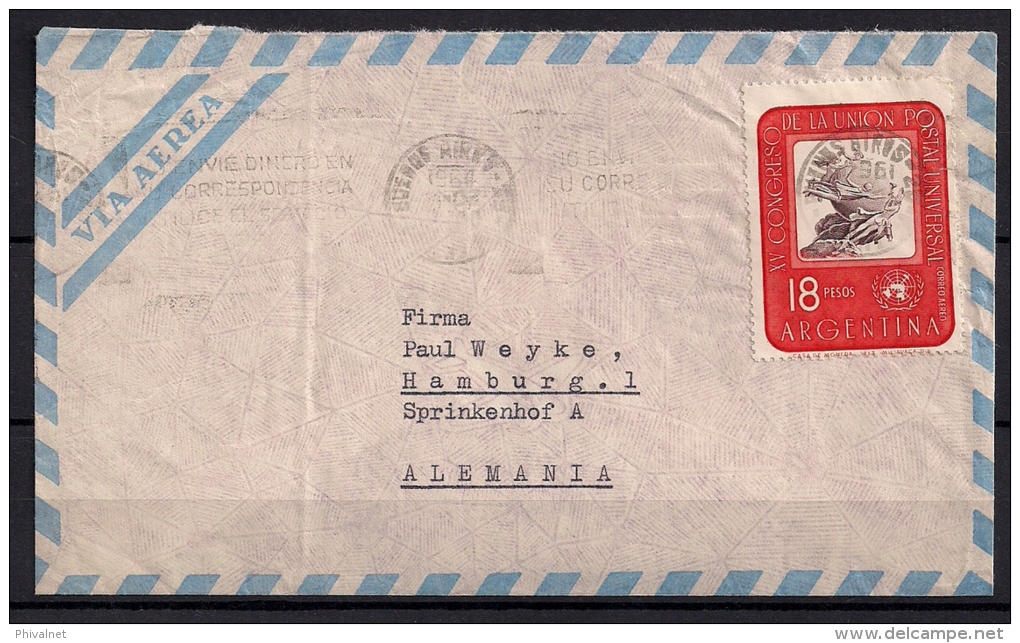 ARGENTINA 1964, YVERT AER.98 EN SOBRE CIRCULADO A ALEMANIA, XV CONGRESO DE LA UNIÓN POSTAL UNIVERSAL - Briefe U. Dokumente