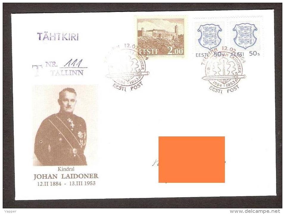 Militaria WW1 1994 Estonia Postmark "R" General Laidoner On Souvenir Cover Gone Post REGISTERED - Guerre Mondiale (Première)