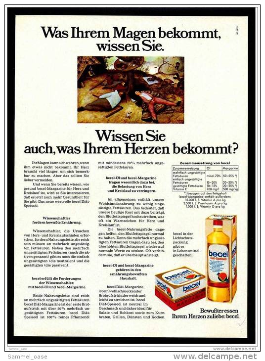 Reklame Werbeanzeige 1974 ,  Becel  -  Diät-Speiseöl  /  Diät-Margarine - Sonstige & Ohne Zuordnung