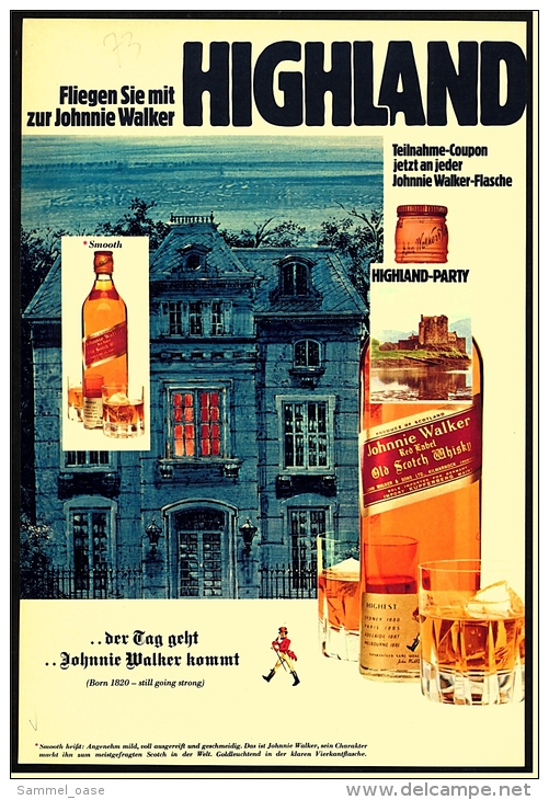 Reklame Werbeanzeige  ,  Johnnie Walker  -  Der Tag Geht ... Johnnie Walker Kommt  ,  Von 1973 - Alkohol