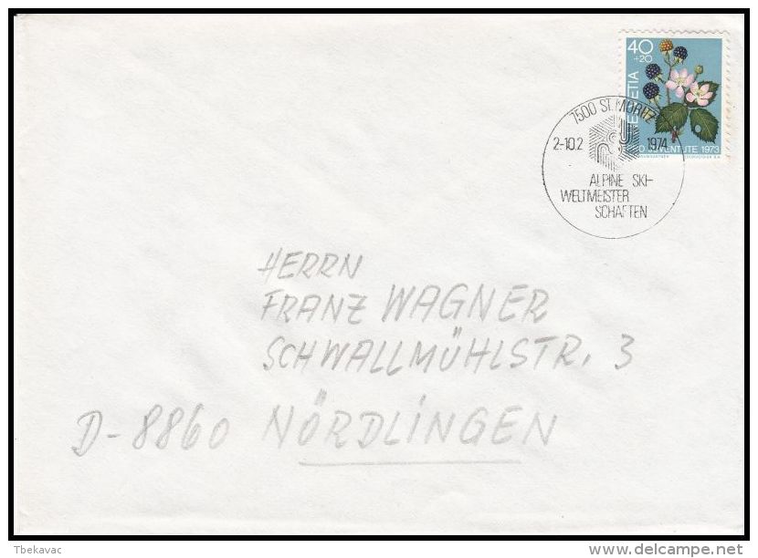 Switzerland 1974, Cover St. Moritz To Nordlingen - Briefe U. Dokumente