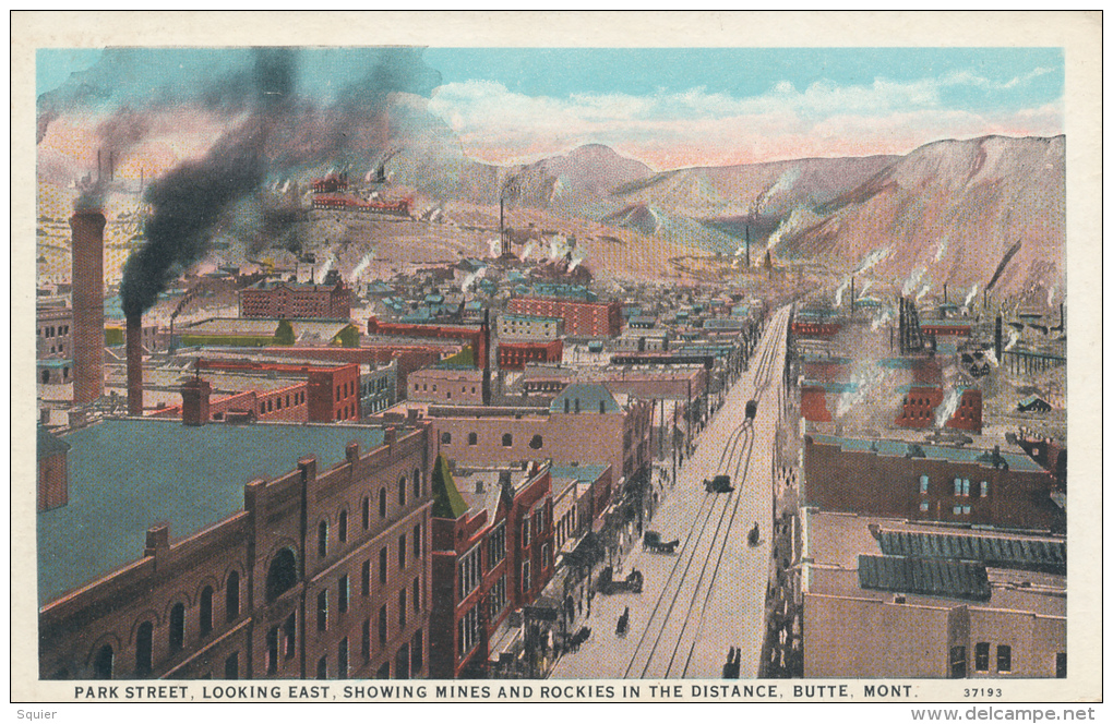 Butte, Park Street Looking East Showing Mines And Rockies In The Distance, Fabrics - Butte