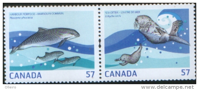 Canada 2010 Joint Issue With Sweden Harbour Porpoise And Sea Otter (Lontra Di Mare) Pair Se Tenant ** MNH Complete Set - Neufs