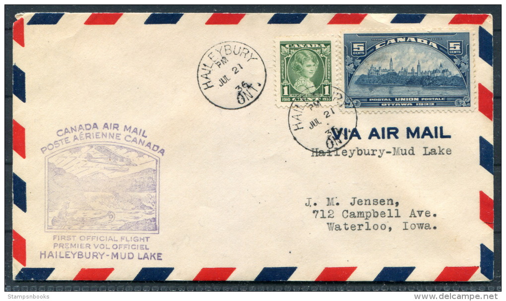 1936 Canada Haileybury - Mud Lake First Flight Cover - First Flight Covers