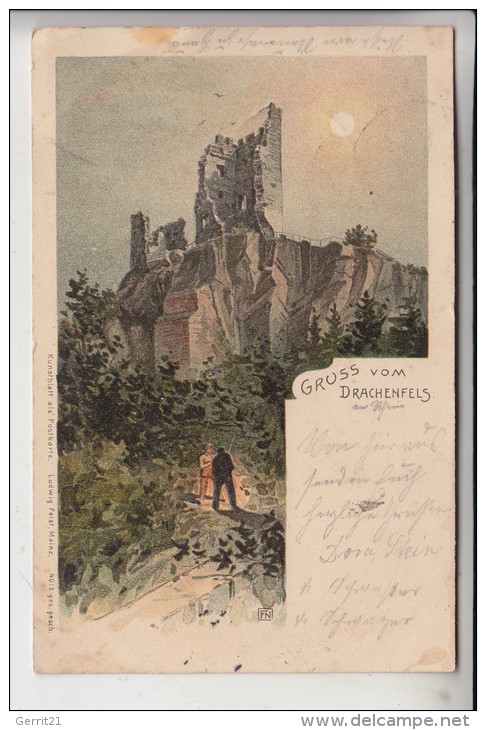 5330 KÖNIGSWINTER, Drachenfels, 1900, Künstler-Karte, Signiert FN - Drachenfels