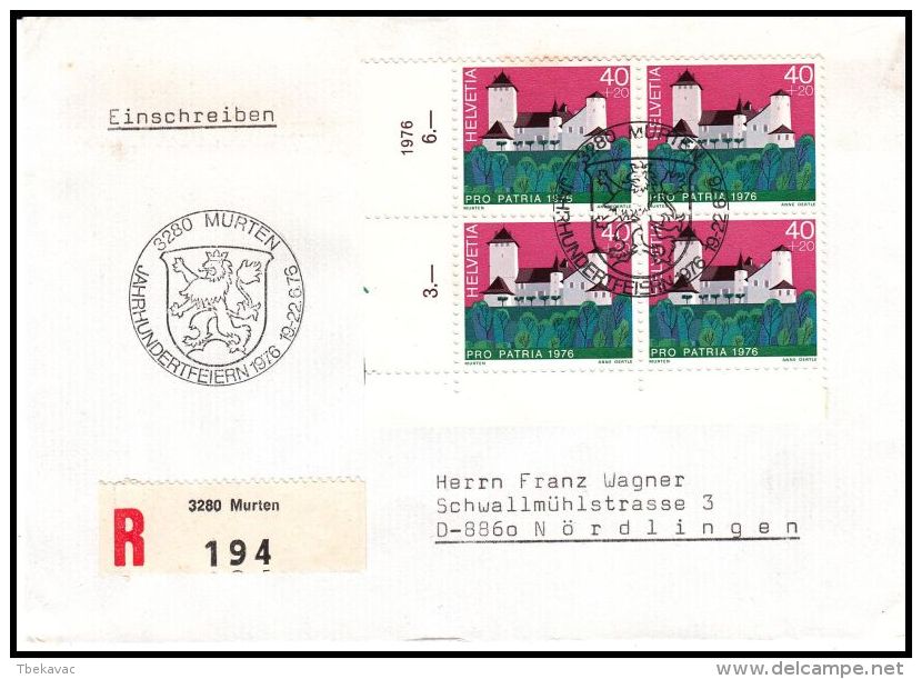 Switzerland 1976, Registred Cover Murten To Nordlingen - Covers & Documents