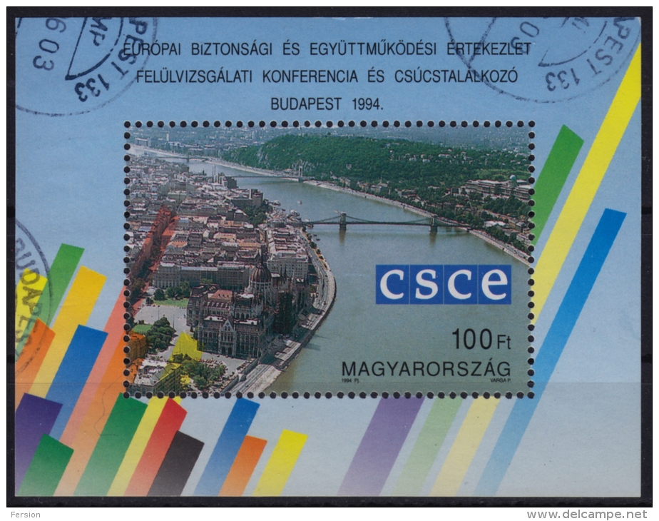 Hungary Ungarn - 1994 - OSCE - Danube Bridge Budapest - Used Block - Instituciones Europeas