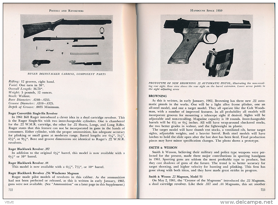 "The Book of Pistols & Revolvers", W.H.B. Smith (1962), 13 chapitres, 744 pages, Edit. Stackpole, 15,5 cm sur 23,5 cm...