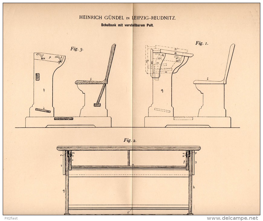 Original Patentschrift - H. Gündel In Leipzig - Reudnitz , 1899 , Schulbank Mit Pult , Schule , Unterricht !!! - Autres & Non Classés