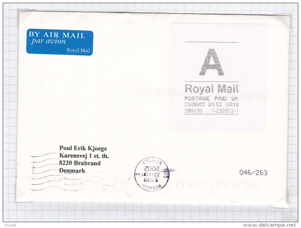 ATM On Cover: United Kingdom Norwich 2002 A Royal Mail  (G21-28) - Automatenmarken [ATM]