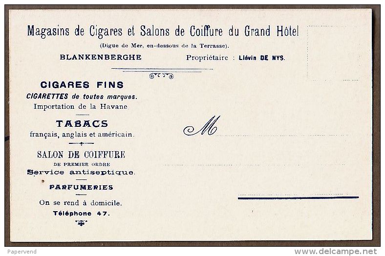 Belgium  BLAKENBERGHE  Grand Hotel  Magasins De Cigares Bg151 - Blankenberge