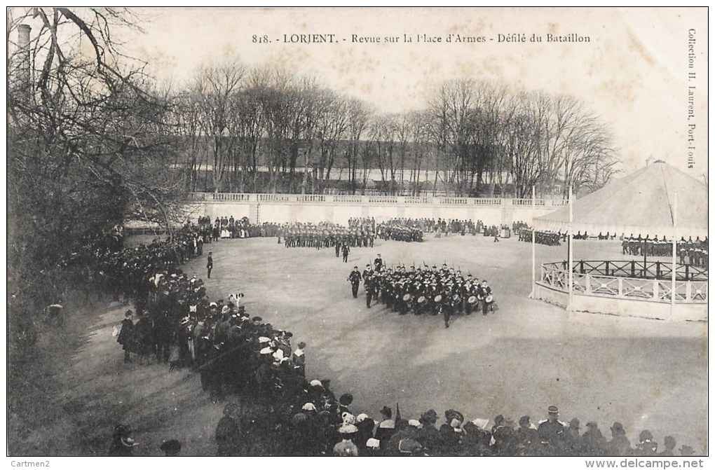 LOT DE 4 CPA DE LORIENT : PASSAGE TRAMWAY AU QUAI ET BASSIN DU PORT DE COMMERCE COURS LA BOVE REVUE DEFILE DU BATAILLON - Lorient