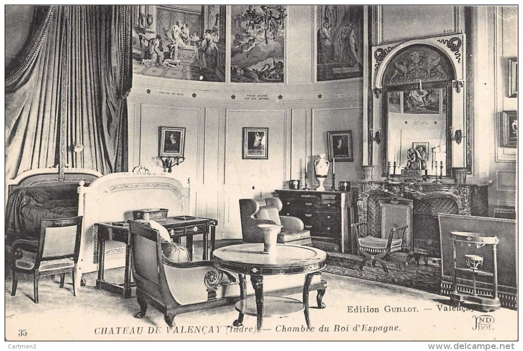 LOT DE 11 CPA : VALENCAY LE CHATEAU GALERIE SALON LOUIS XVIe JARDIN SALLE A MANGER CHAMBRE ROI D'ESPAGNE ARCADES 36 - Autres & Non Classés