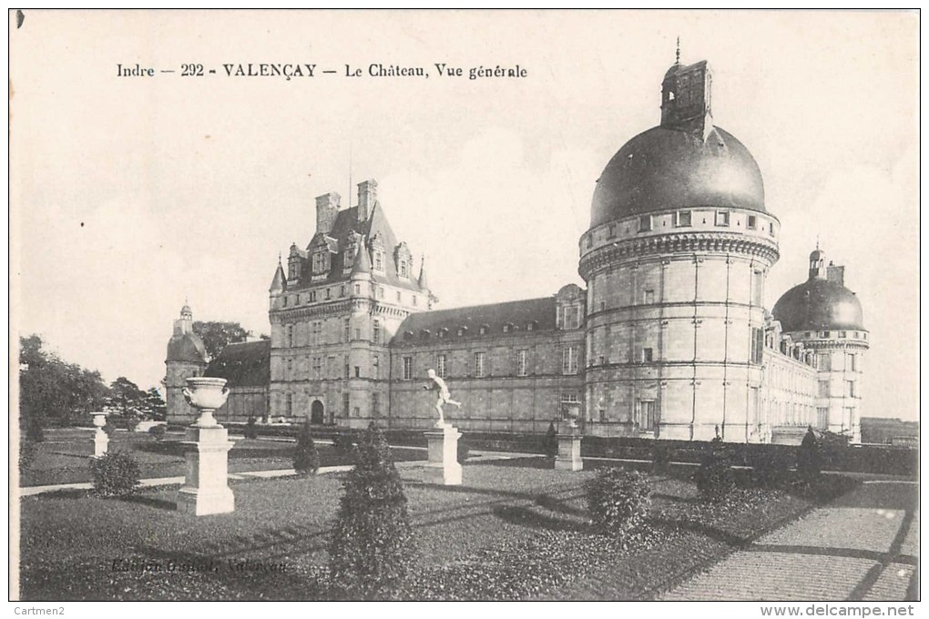 LOT DE 11 CPA : VALENCAY LE CHATEAU GALERIE SALON LOUIS XVIe JARDIN SALLE A MANGER CHAMBRE ROI D'ESPAGNE ARCADES 36 - Autres & Non Classés