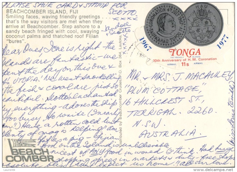 (020) Fiji Islands - Beachcomber Hotel (with Tonga Stamps) - Fidji