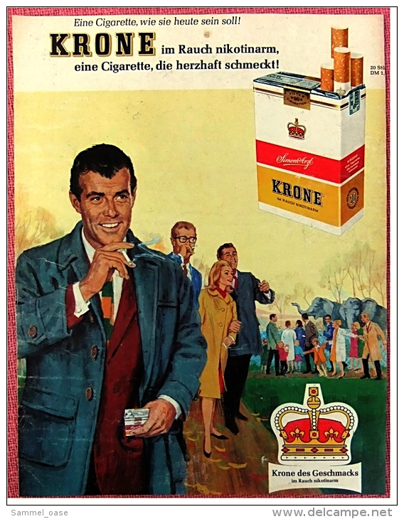 Reklame Werbeanzeige  ,  KRONE Cigaretten  ,  Eine Cigarette, Die Herzhaft Schmeckt !  -  Von 1965 - Sonstige & Ohne Zuordnung