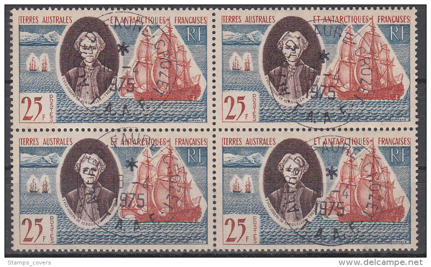 TAAF USED MICHEL 23 YVERT 18 BLOC DE QUATRE CHEVALIER YVES-JOSEPH DE KERGUELEN - Used Stamps