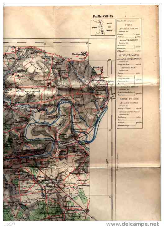 Carte Plan Tirage De 1884 Paris Est Feuille XVII - 13 Seine Seine Et Marne Seine Et Oise Echelle 1/100 000 Taille44x56 - Topographische Karten