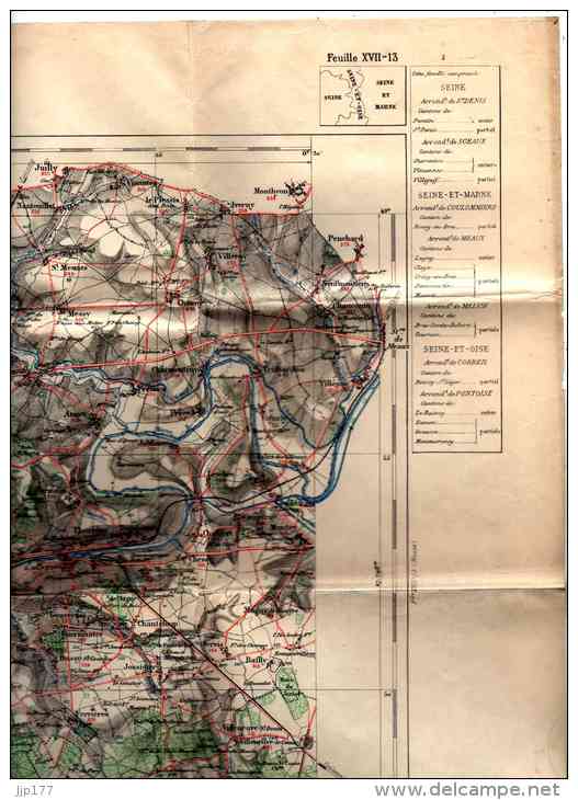 Carte Plan Tirage De 1884 Paris Est Feuille XVII - 13 Seine Seine Et Marne Seine Et Oise Echelle 1/100 000 Taille44x56 - Cartes Topographiques