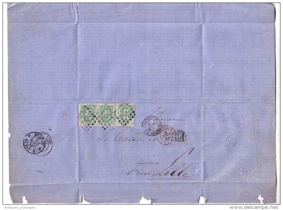 Belgique Léopold II  10c Vert 1871 Franchomme & Cie Bruxelles Pour Lille Fives - 1869-1883 Léopold II