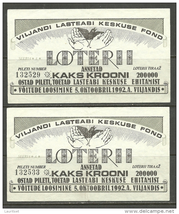 Estonia Estonie Estland Lottery Ticket Lotterilose 1992 - Lotterielose