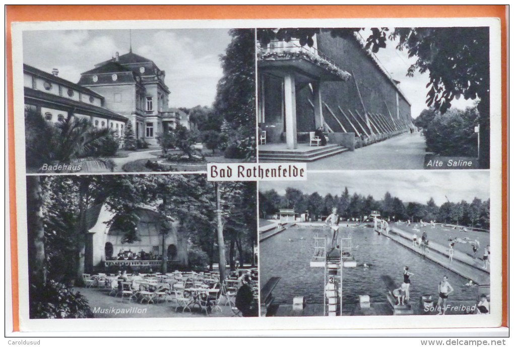 Cpa Bad Rothenfelde Multi Vues Badehaus Alte Saline Musikpavillon Sole Freibad PISCINE Voyagé 1938 Timbre Dortmund Horde - Bad Rothenfelde
