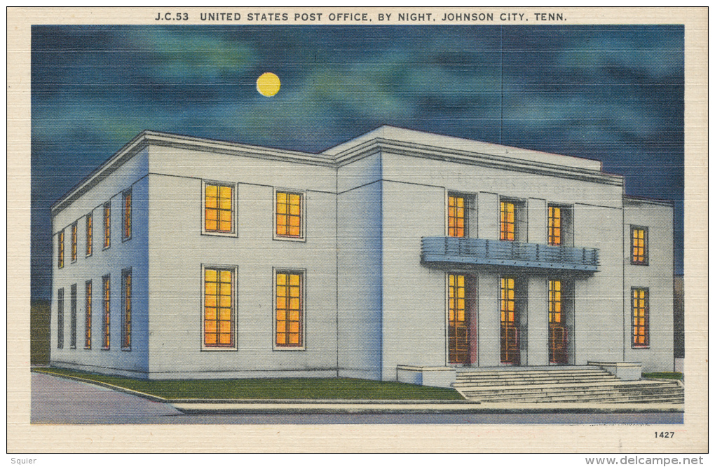 Johnson City,Post Office By Night N0.1427 - Johnson City