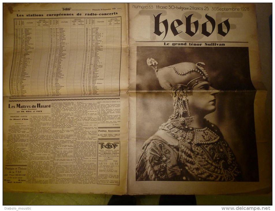 30 Septembre 1928   HEBDO TSF Le Grand Ténor SULLIVAN; Canot Automobile Dirigé Par T.S.F; Haut-Parleur Curieux; MARCONI - Andere & Zonder Classificatie