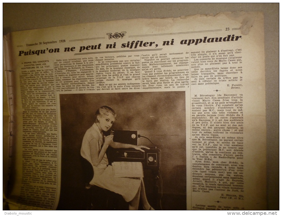 30 septembre 1928   HEBDO TSF Le grand ténor SULLIVAN; Canot automobile dirigé par T.S.F; Haut-Parleur curieux; MARCONI