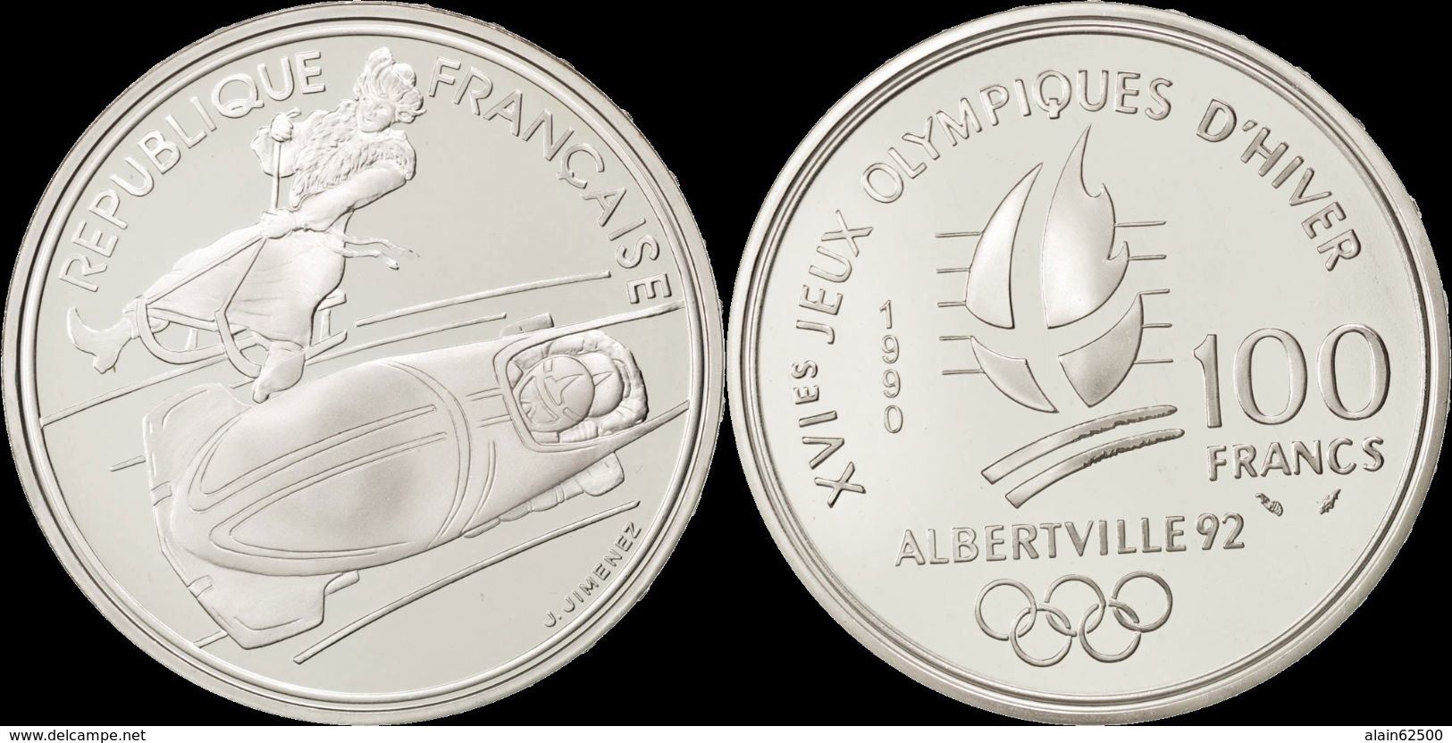 100 FRANCS ALBERVTVILLE . 1992 . BOBSLEIGH . - 100 Francs