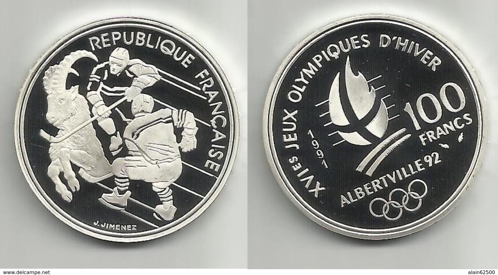 100 FRANCS ALBERVTVILLE . 1992 . HOCKEY SUR GLACE . - 100 Francs