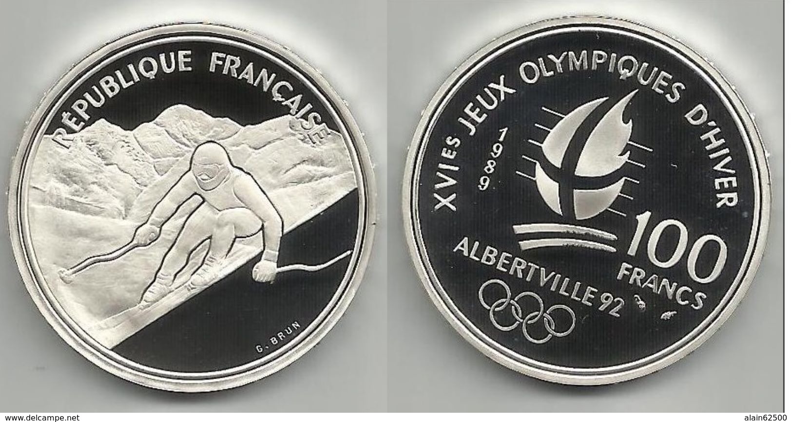 100 FRANCS ALBERVTVILLE . 1992 . SKI ALPIN . - 100 Francs