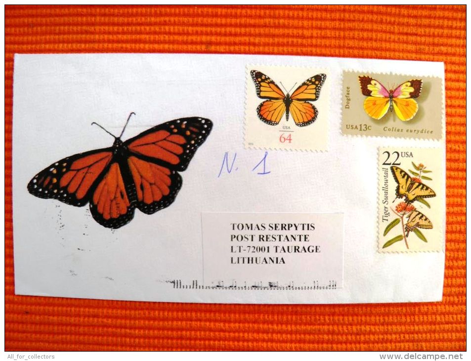 Cover Sent From USA To Lithuania 2012 Butterflies Butterfly Papillon - Cartas & Documentos