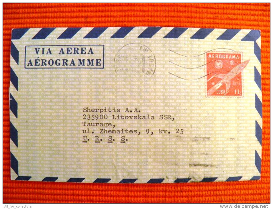 Aerograma Aerogramme Sent To Lithuania 1974 Space Rocket Planets. 3 Scans - Lettres & Documents