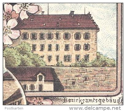 ALTE LITHO-POSTKARTE GRUSS AUS GEROLZHOFEN 1897 Rentamtsgebäude Bahnhof Marktplatz Bezirksamtsgebäude Cpa Postcard AK - Gerolzhofen