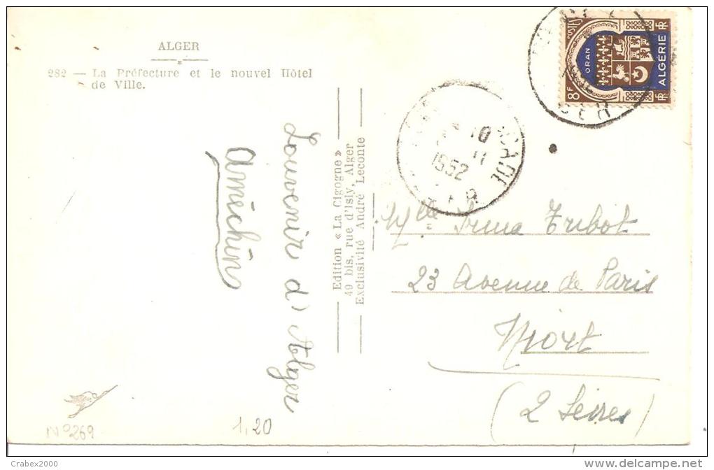 N°Y&T  269   ALGER   Vers   NIORT    Le09 NOVEMBRE    1952 - Covers & Documents