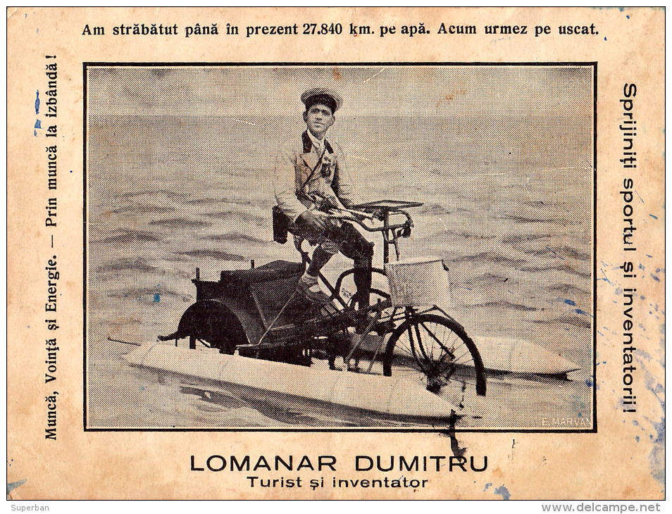 GLOBE TROTTER Sur BICYCLETTE / HYDROBICYCLETTE / VÉLO D' EAU De ROUMANIE - TOUR DU MONDE ~ 1910 - 1920 (o-239) - Ciclismo