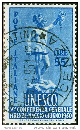 ITALIA, ITALY, ITALIE, REPUBBLICA, UNESCO, 1950, FRANCOBOLLO USATO, Scott 534, YT 557, Un 619 - 1946-60: Usati