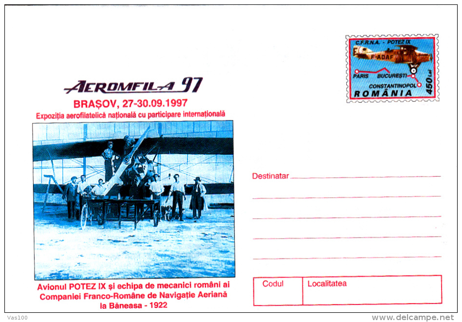 PLANES, LORRAINE MOTOR, 2X COVERS STATIONERY, ENTIERE POSTAUX, 1997, ROMANIA - Marcophilie