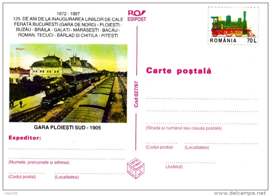 TRAINS, LOCOMOTIVES, RAILWAY STATIONS, 4X PC STATIONERY, ENTIERE POSTAUX, 1997, ROMANIA - Marcophilie