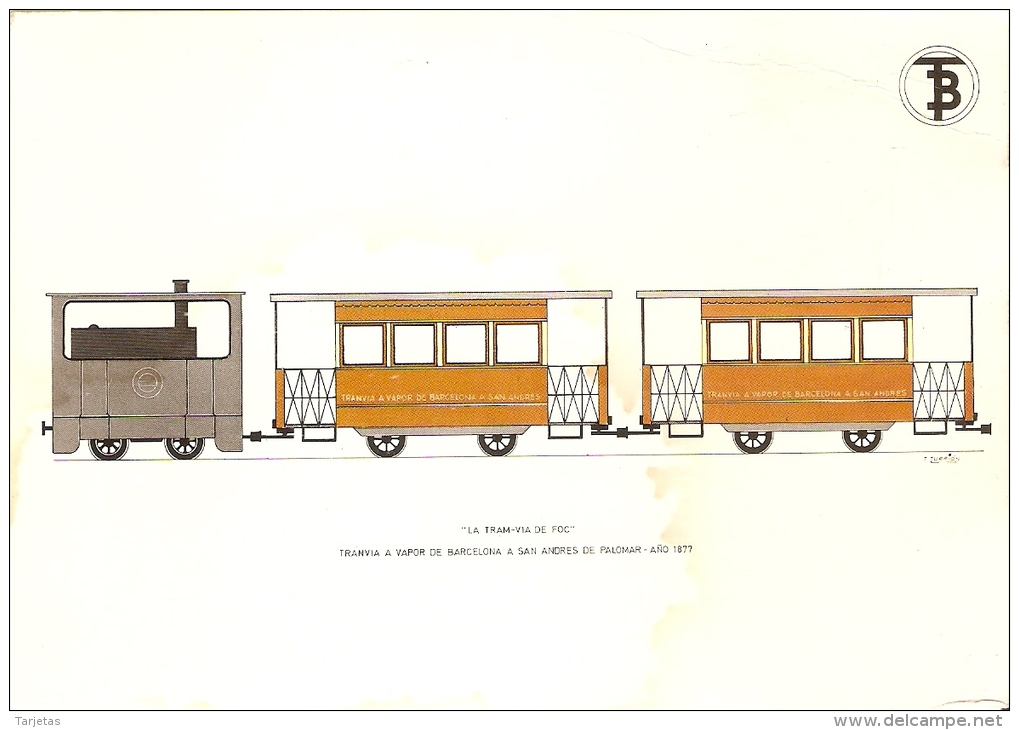 POSTAL DE ESPAÑA DEL TRANVIA A VAPOR DE BARCELONA DEL AÑO 1877 (TREN-TRAIN-ZUG) - Strassenbahnen