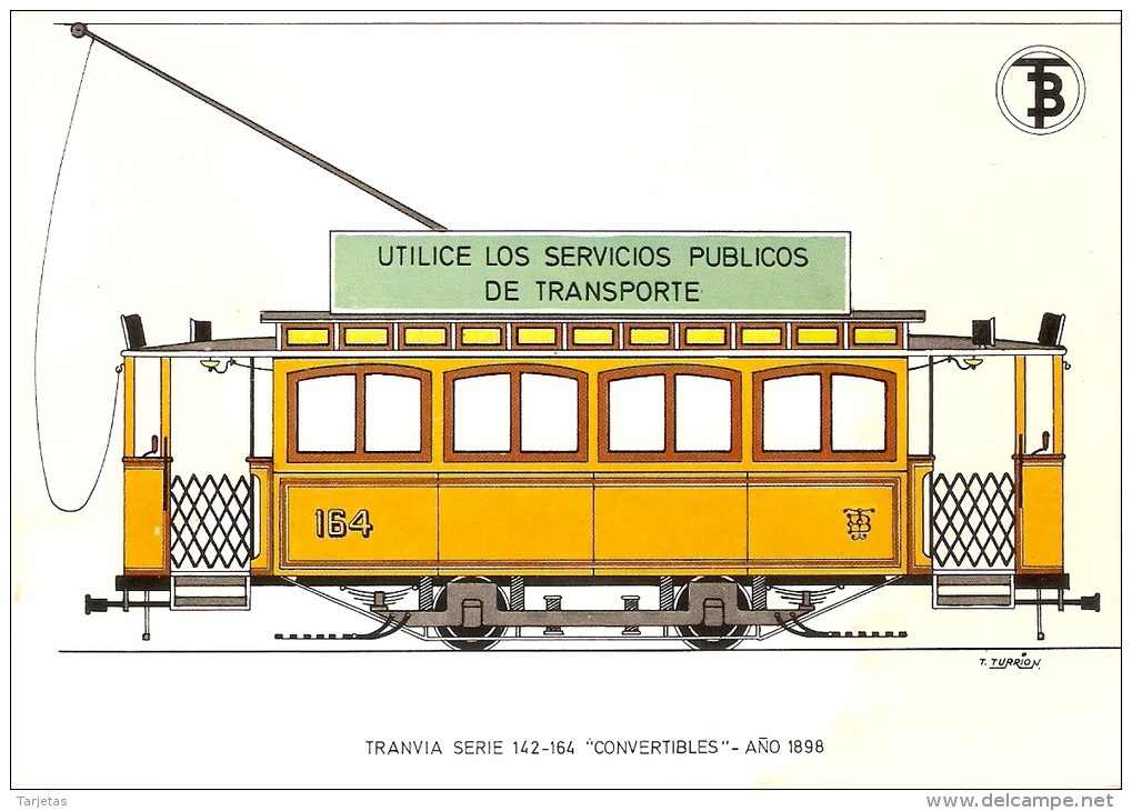 POSTAL DE ESPAÑA DEL TRANVIA SERIE 142-164 DEL AÑO 1898 (TREN-TRAIN-ZUG) TRANSPORTES DE BARCELONA - Tranvía