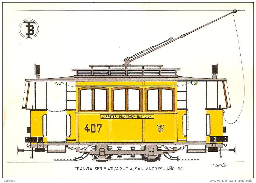 POSTAL DE ESPAÑA DEL TRANVIA SERIE 401/412 CIA SAN ANDRES DEL AÑO 1901 (TREN-TRAIN-ZUG) TRANSPORTES DE BARCELONA - Tranvía