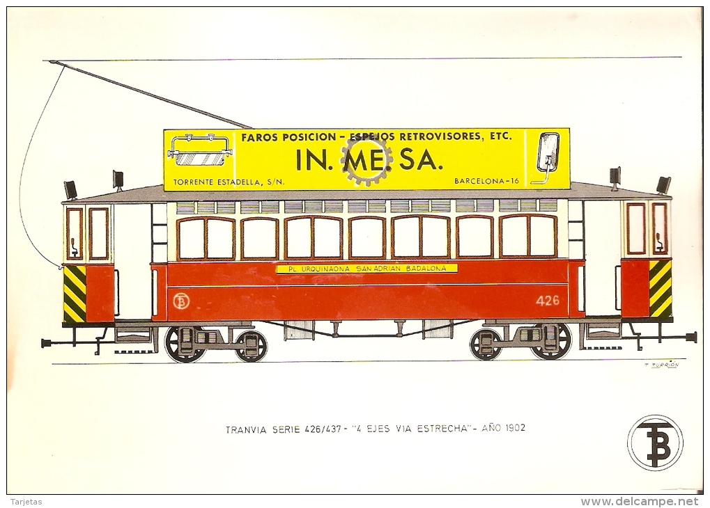 POSTAL DE ESPAÑA DEL TRANVIA SERIE 426/437 DE 4 EJES VIA ESTRECHA DEL AÑO 1902 (TREN-TRAIN-ZUG) TRANSPORTES DE BARCELONA - Tranvía