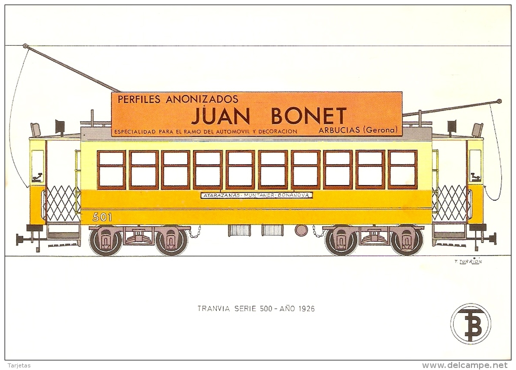 POSTAL DE ESPAÑA DEL TRANVIA SERIE 500 DEL AÑO 1926 (TREN-TRAIN-ZUG) TRANSPORTES DE BARCELONA - Tranvía