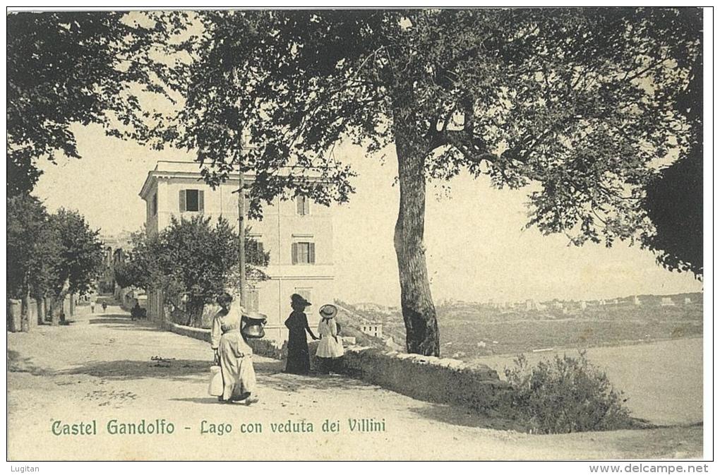CARTOLINA -  CASTEL GANDOLFO - LAGO CON VEDUTA DEI VILLINI - ANIMATA   - VIAGGIATA NEL 1917 - Mehransichten, Panoramakarten