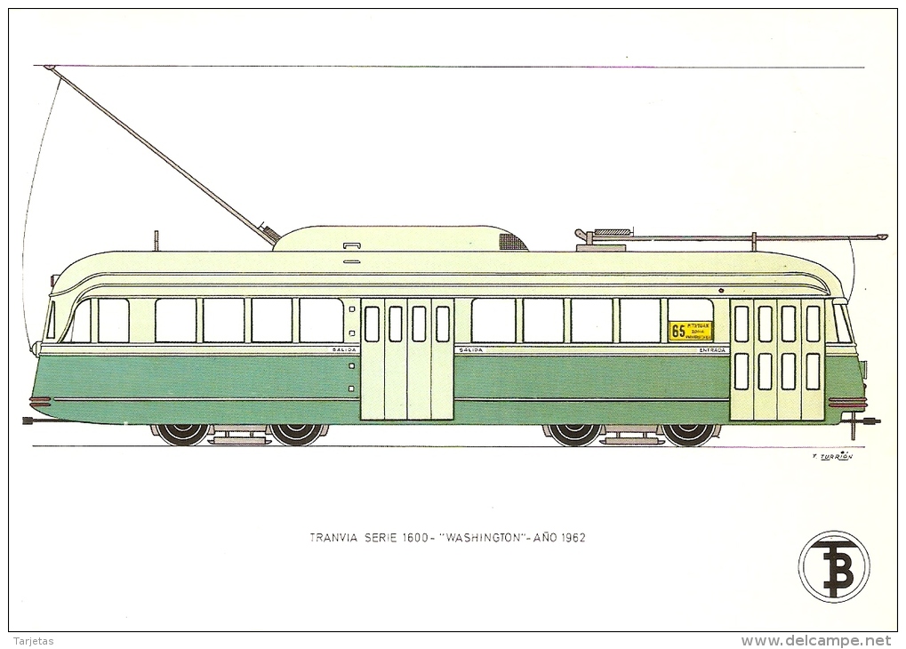 POSTAL DE ESPAÑA DEL TRANVIA WASHINTON DEL AÑO 1962 (TREN-TRAIN-ZUG) TRANSPORTES DE BARCELONA - Tranvía