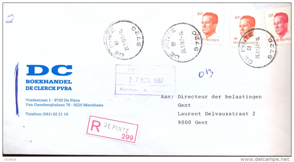 Omslag Enveloppe Aangetekend  Stempel De Pinte - Pub Reclame DC Boekhandel 1987 - Covers