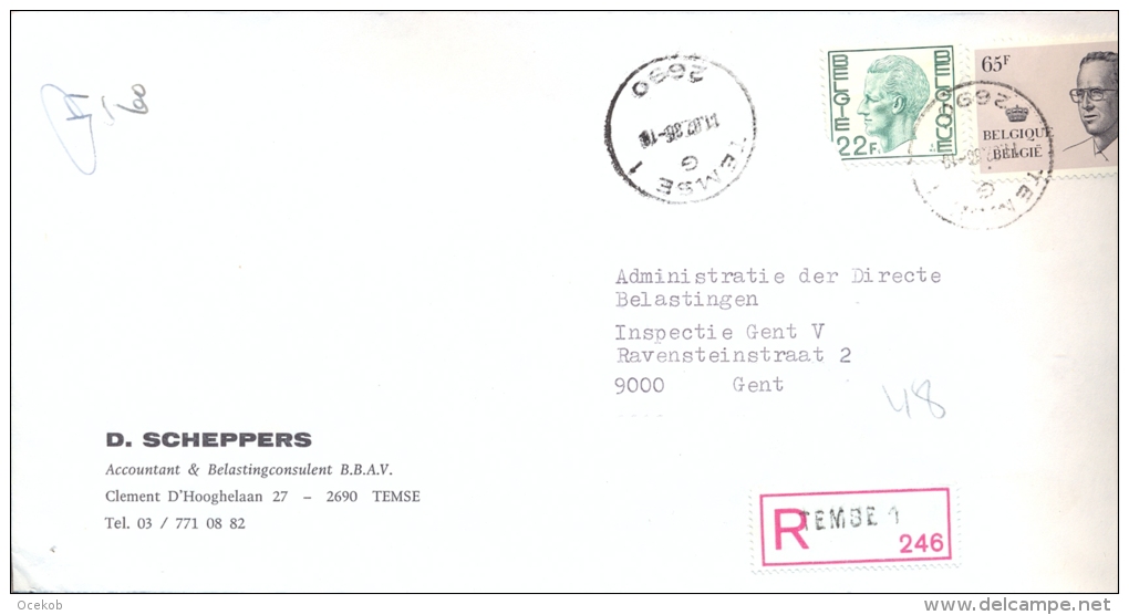 Omslag Enveloppe Aangetekend  Stempel Temse 1 - 246 Pub Reclame Schepers 1986 - Enveloppes